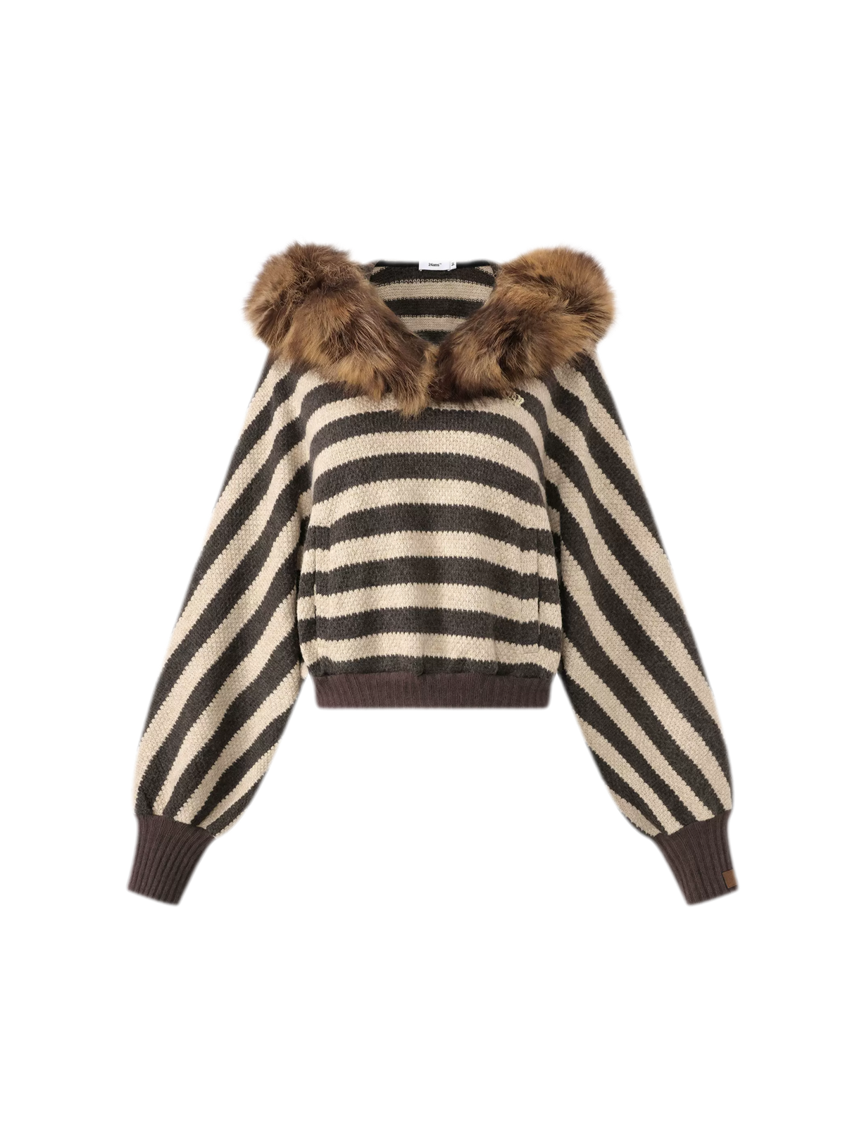 Striped Faux-Fur Collar Sweater