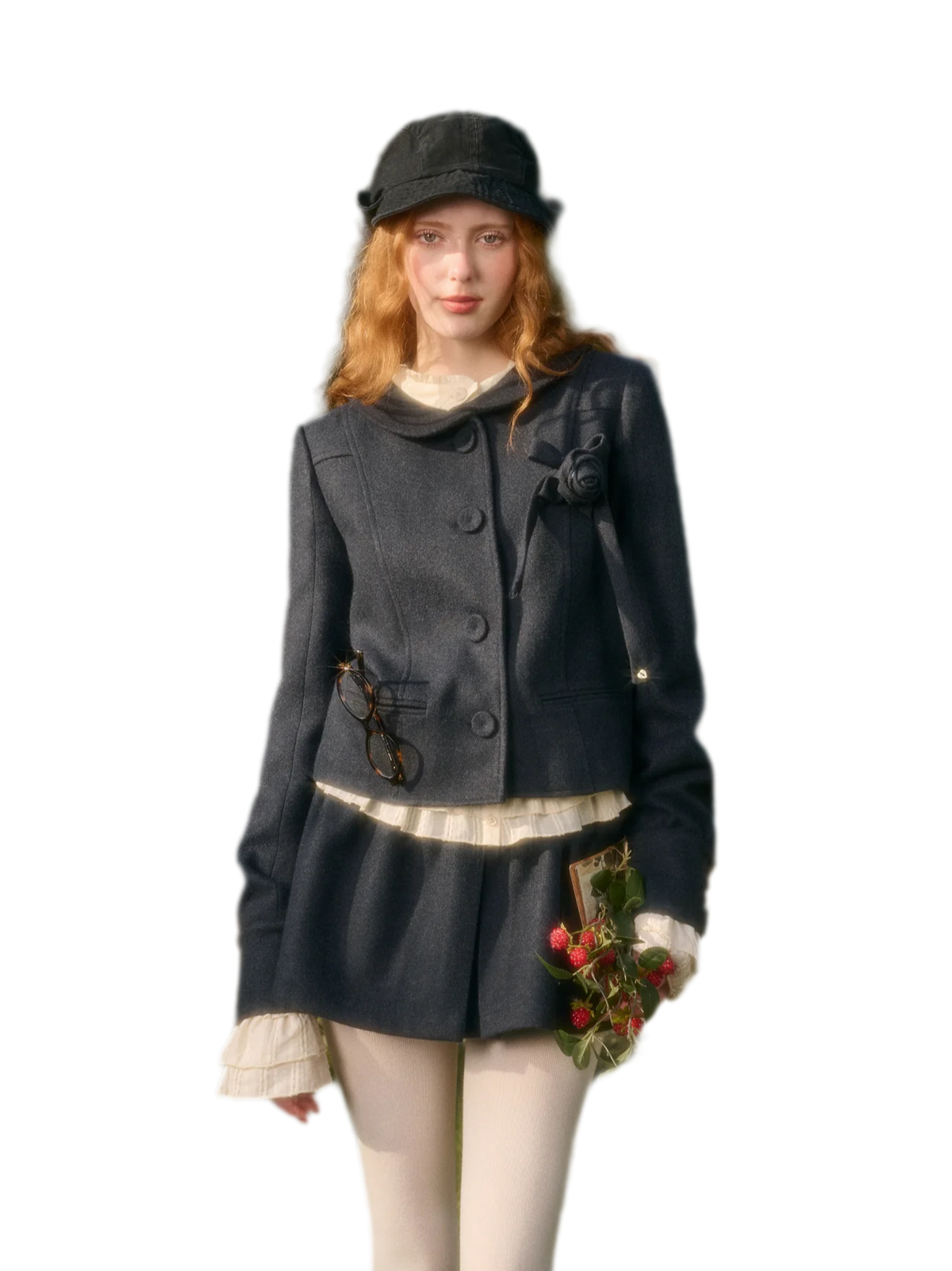 Completo con cappotto corto in lana e gonna