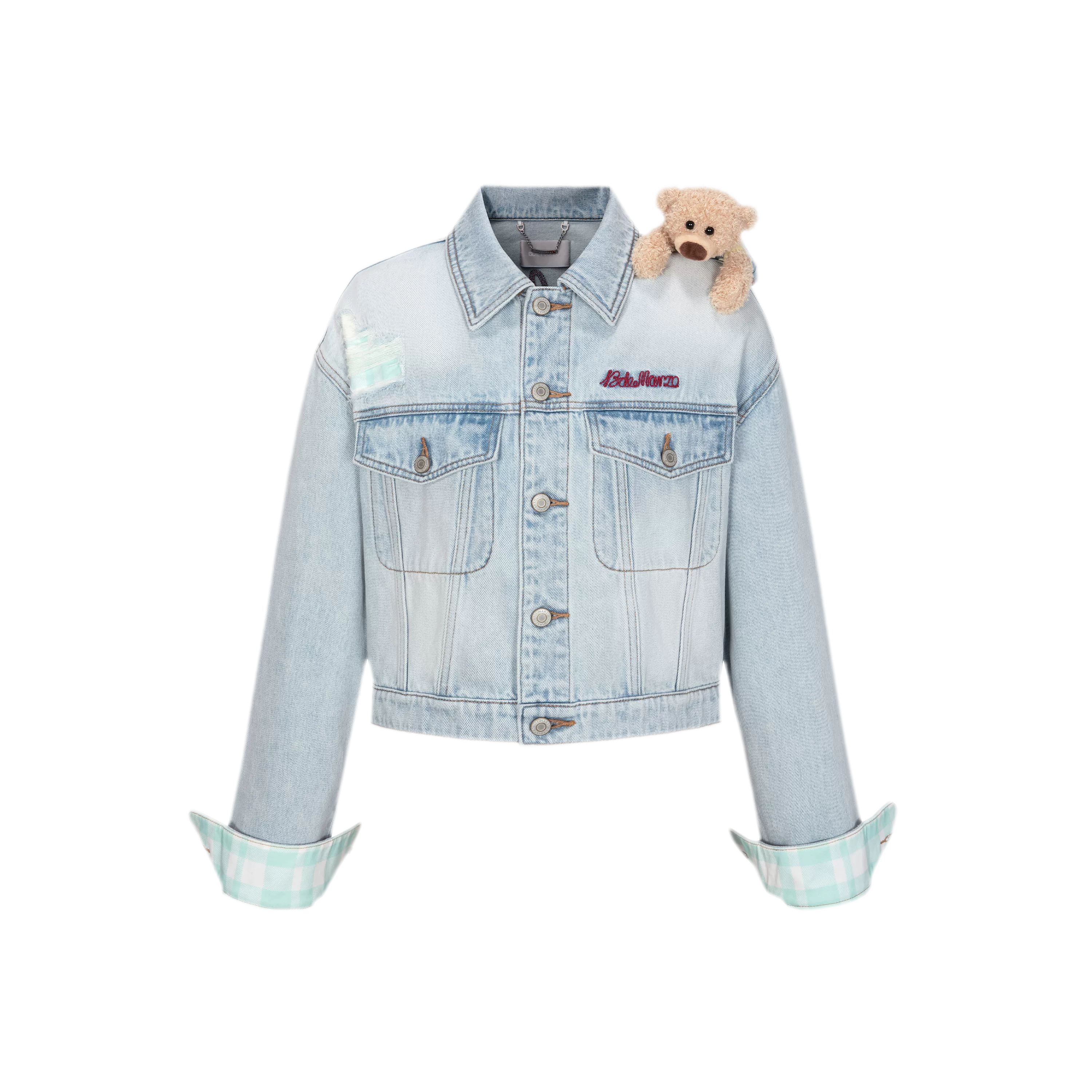 Plaid Cuffed Denim Jacket