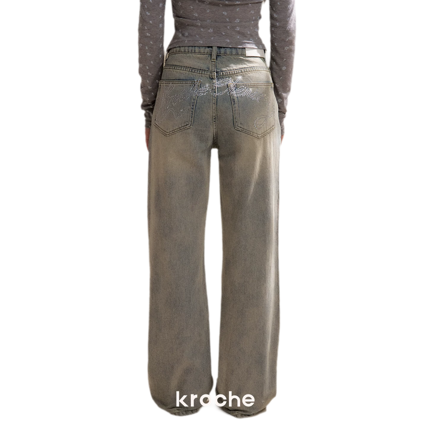 Rhinestone Logo Jeans