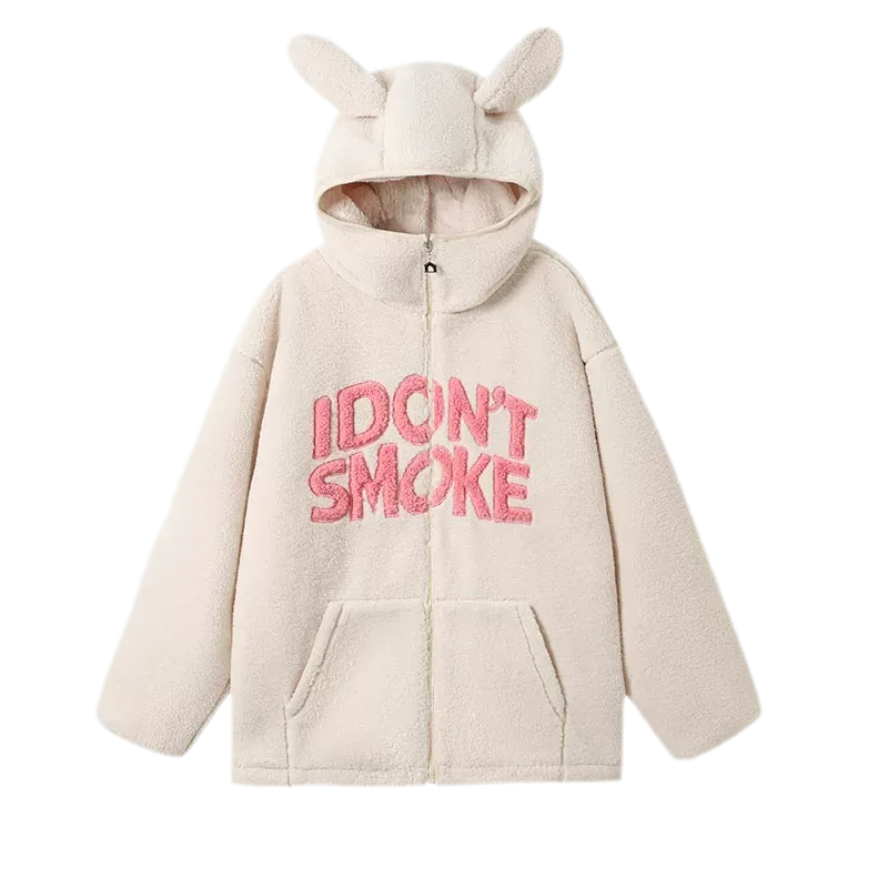 Plush Hooded Animal-Ear Jacket