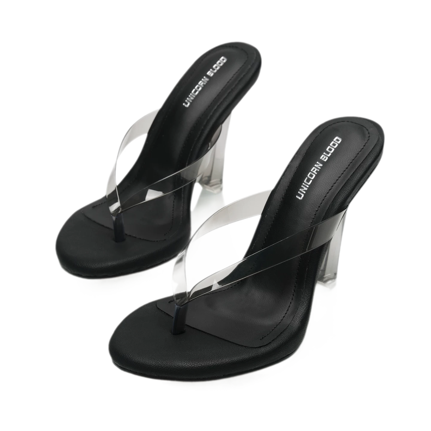 Crystal Thong Block-Heel Sandals