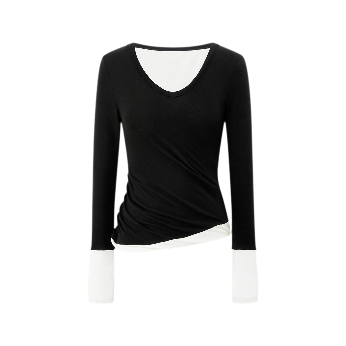Woll-T-Shirt mit verdrehtem Color-Blocking