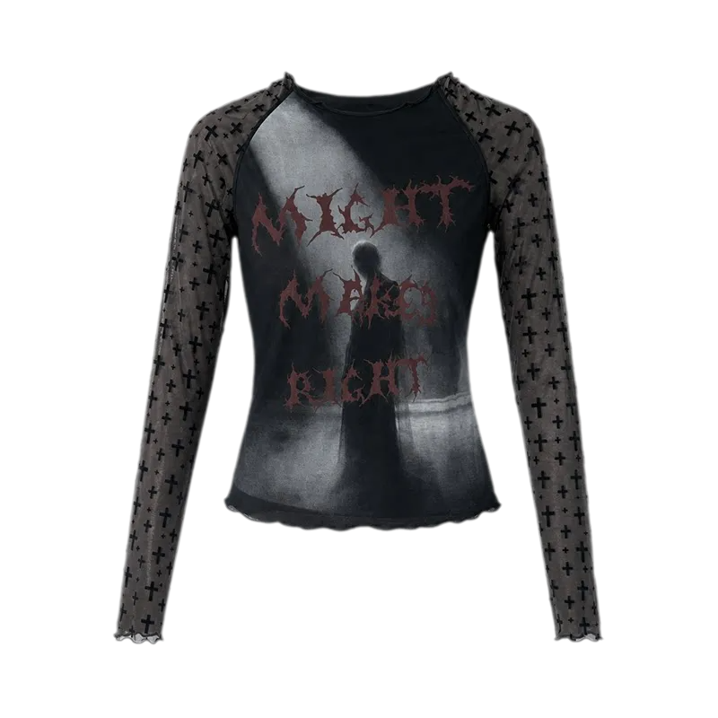 Sheer Graphic Cropped Long-Sleeve Tee