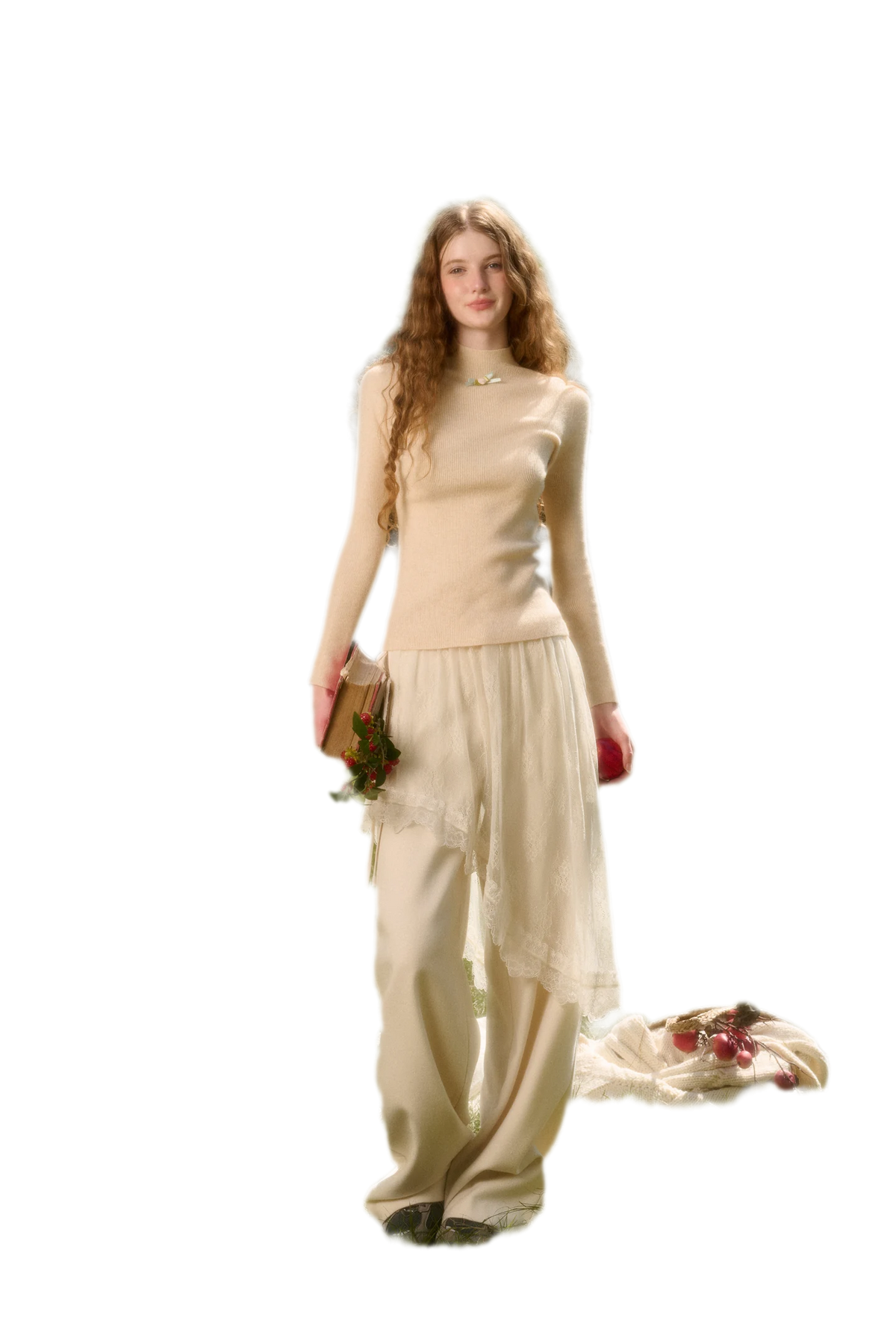 Pantalon large drapé en dentelle