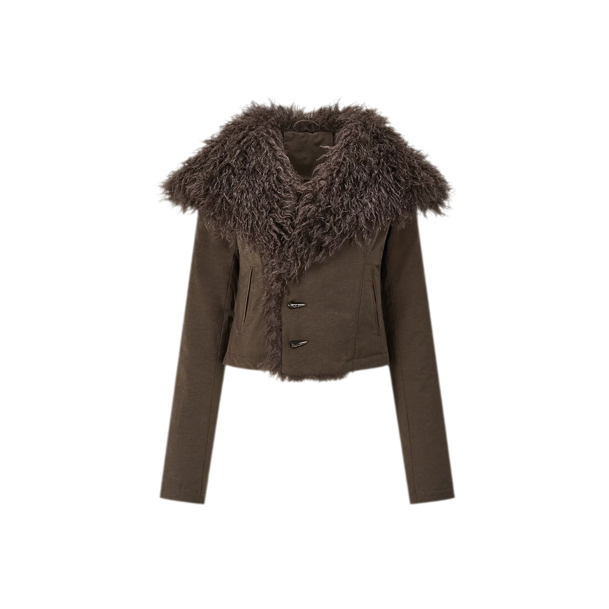 Textured Fur Collar Cropped Jacket