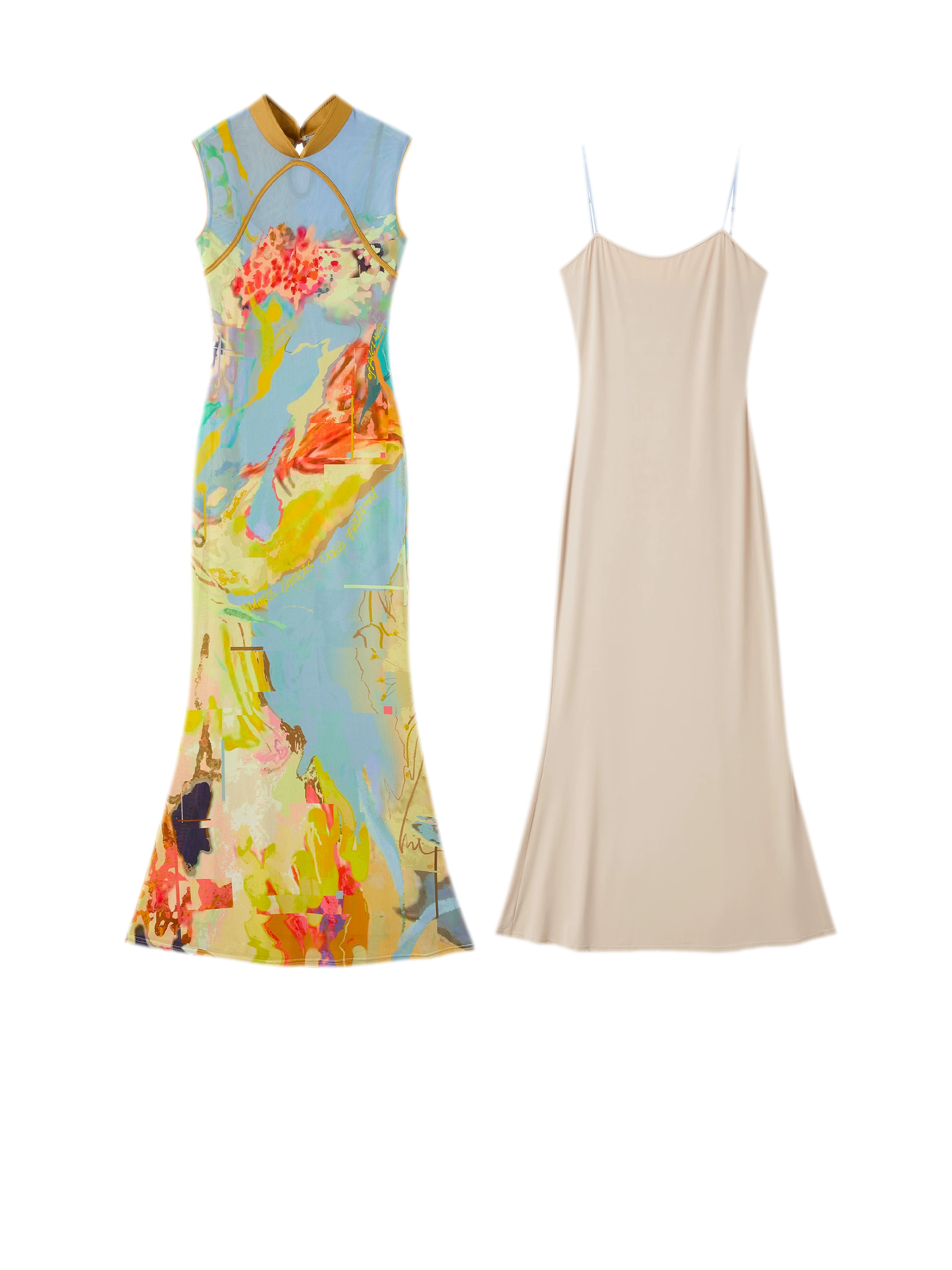 Roman Poem Printed Sleeveless Qipao Dress