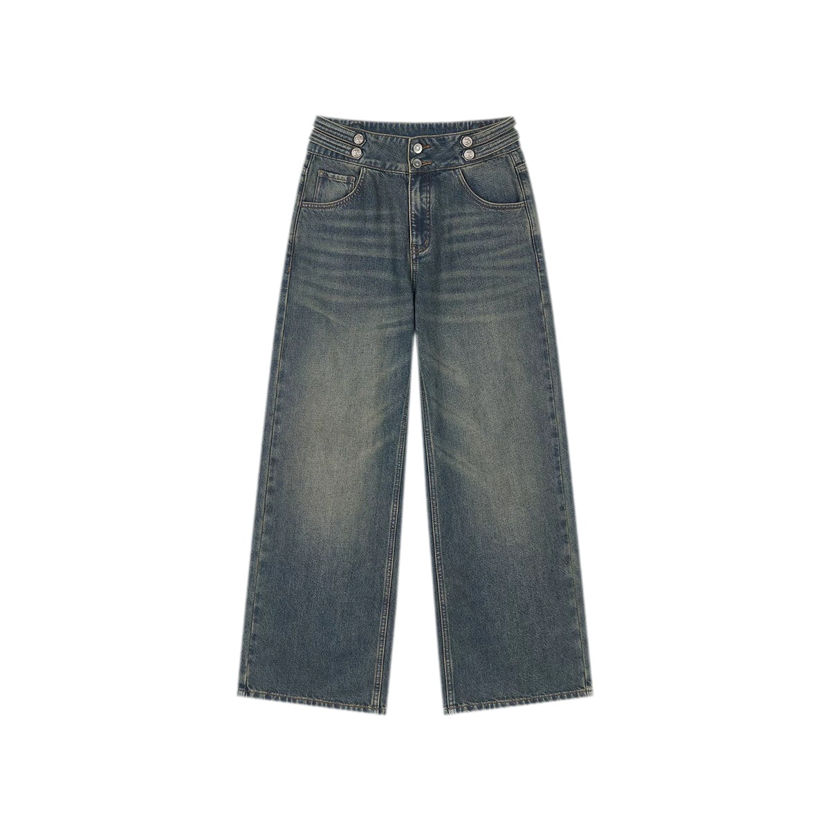 Quần jeans ống rộng giặt bạc chải xước
