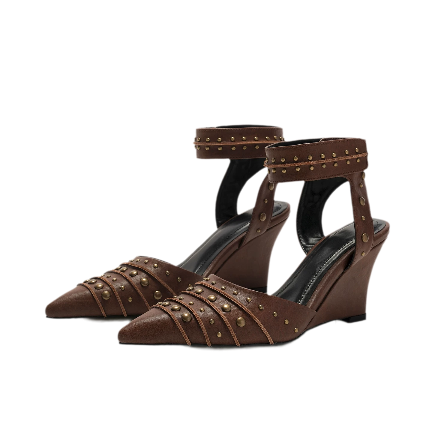 Studded Pointed-Toe Wedge Sandals