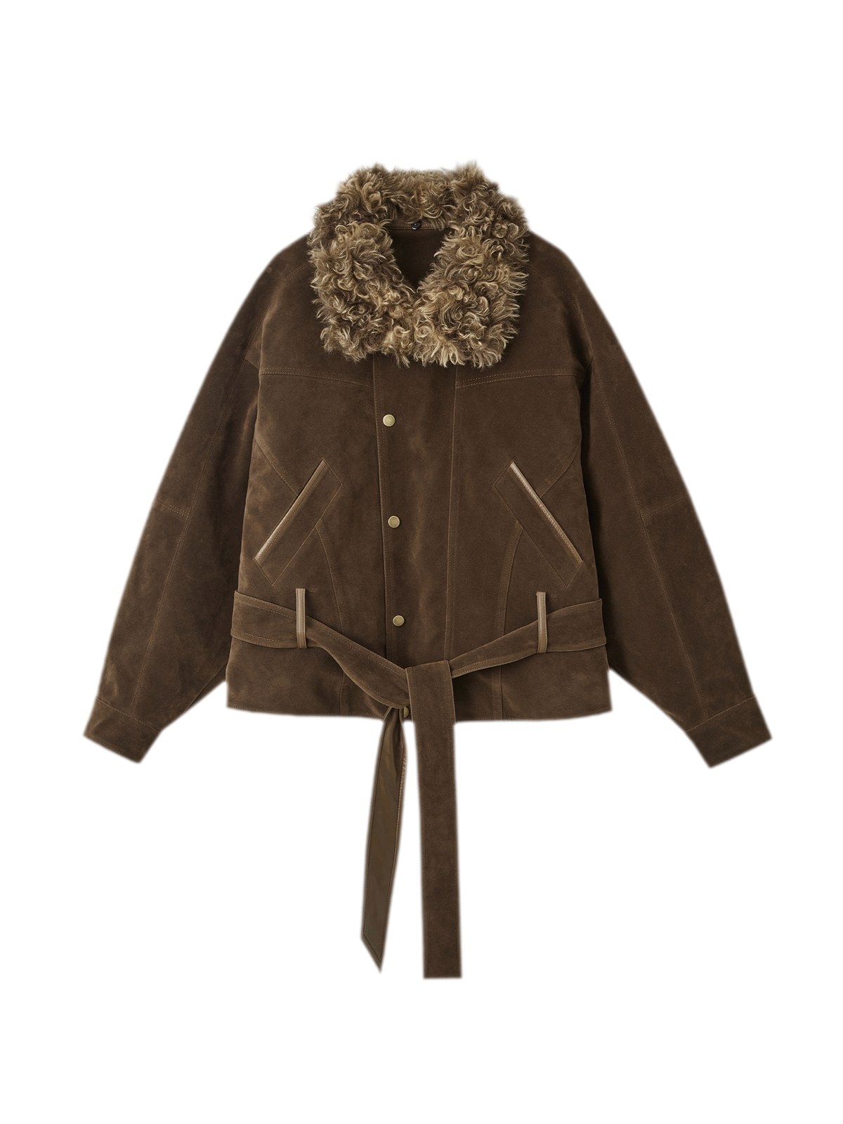 Chaqueta acolchada de ante sintético con cinturón