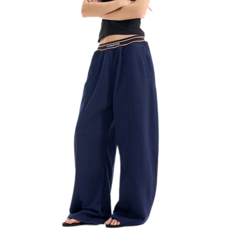 Contrast Ribbed Curved-Leg Sweatpants