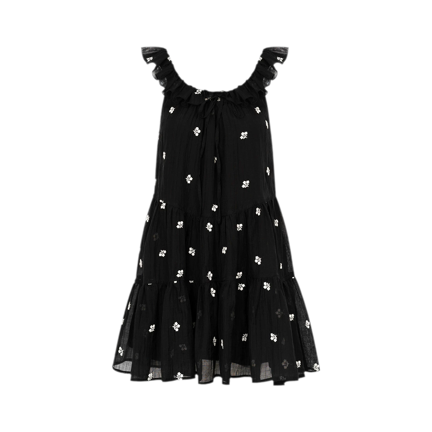 Tencel Embroidered Ruffle A-line Dress