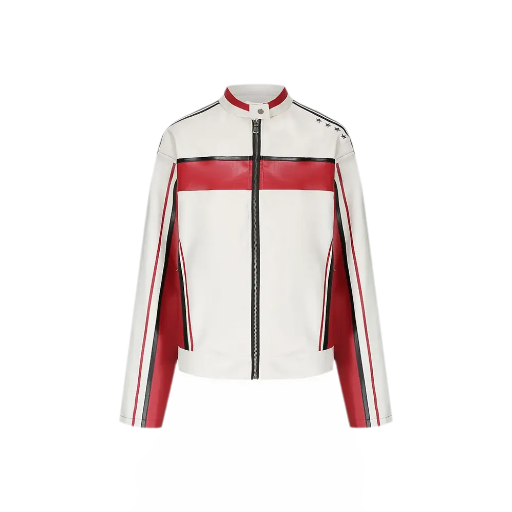 Oversized-Lederjacke mit Colorblocking
