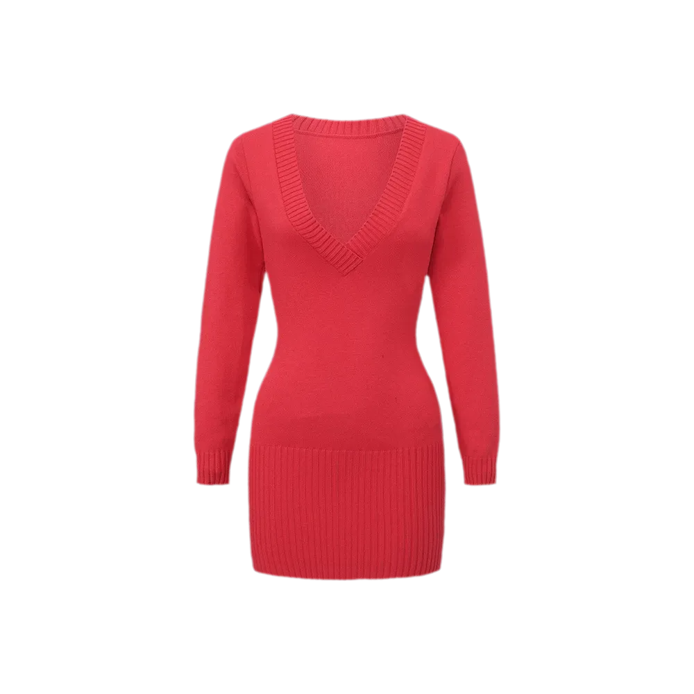 Deep V Fringe Knit Dress