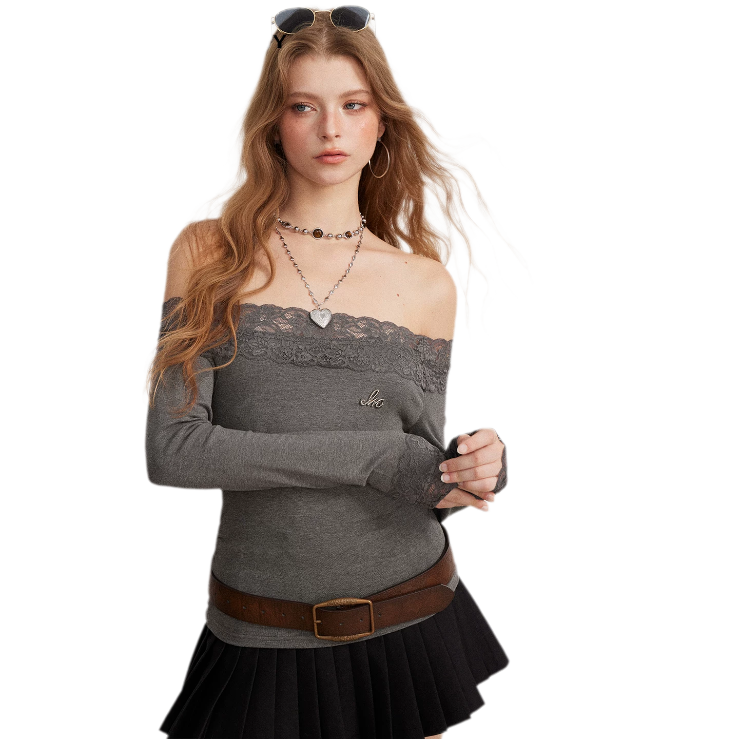 Lace Panel Off-Shoulder T-Shirt