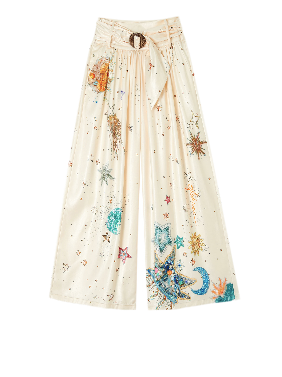 Printed Pleated Wide-Leg Pants