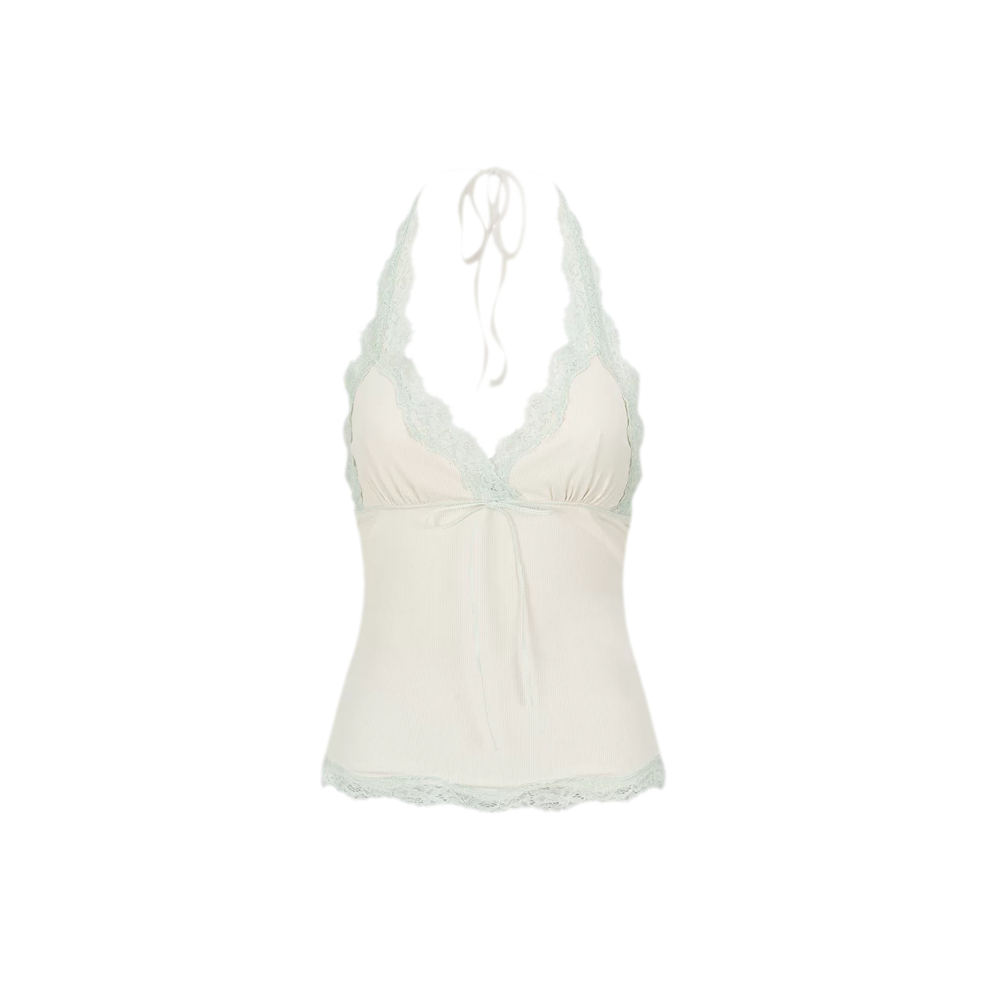 Colorblock Lace Trim Bow Tie Halter Top