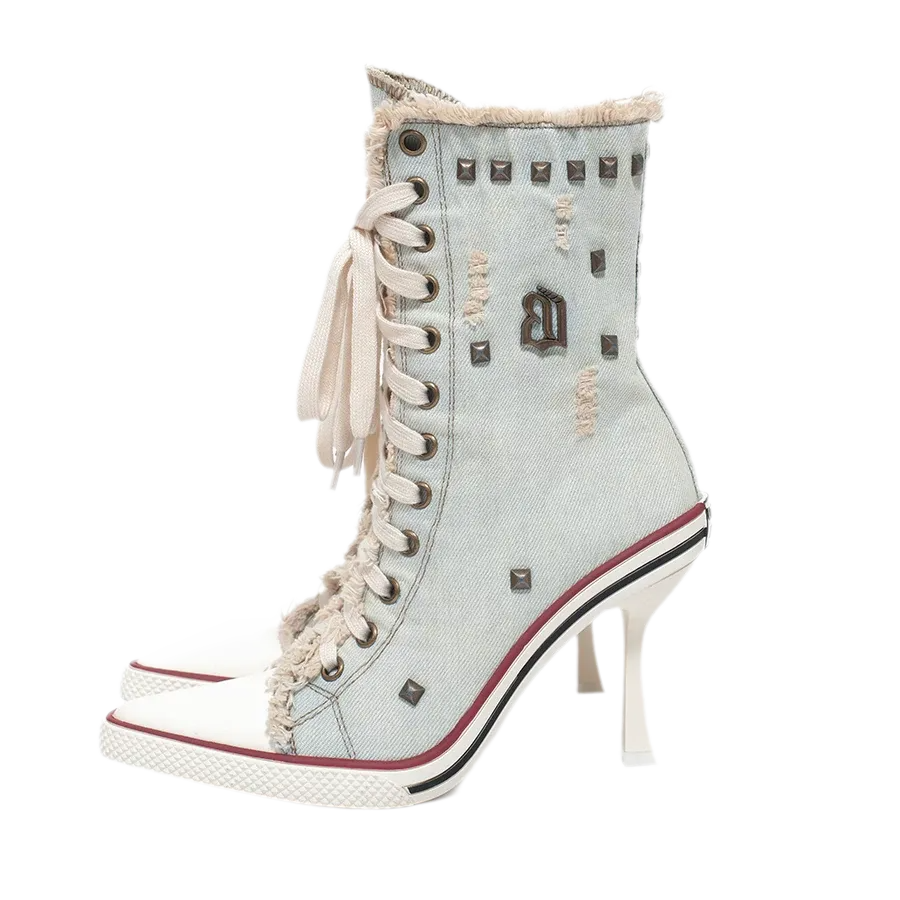 Distressed Studded Canvas Heels