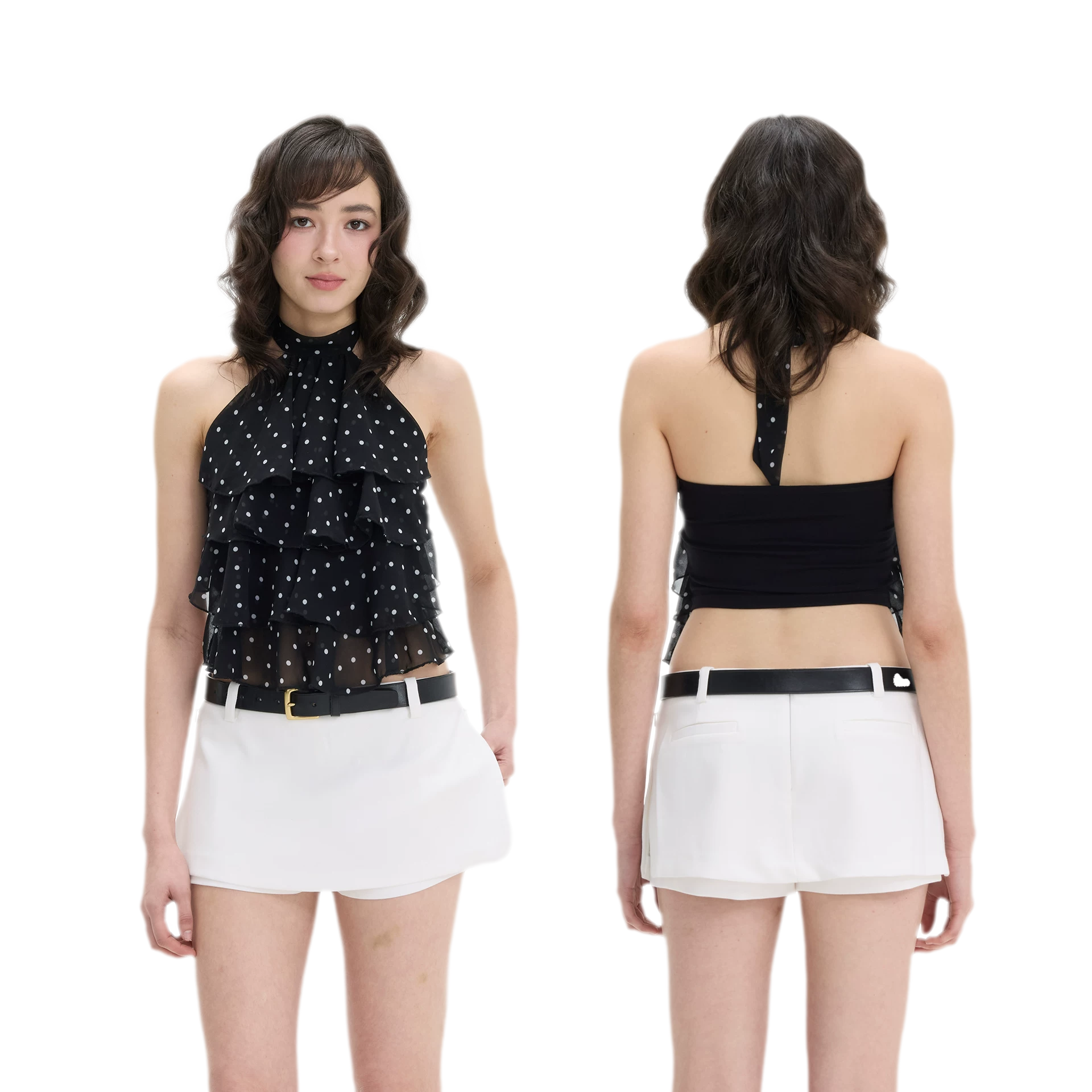 Polka-Dot Ruffle Halter Top