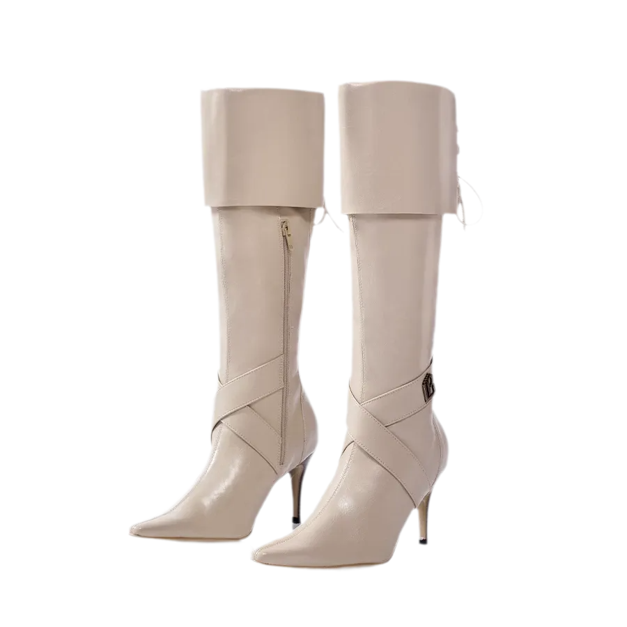 Oil-Waxed Pointed-Toe Tall Boots