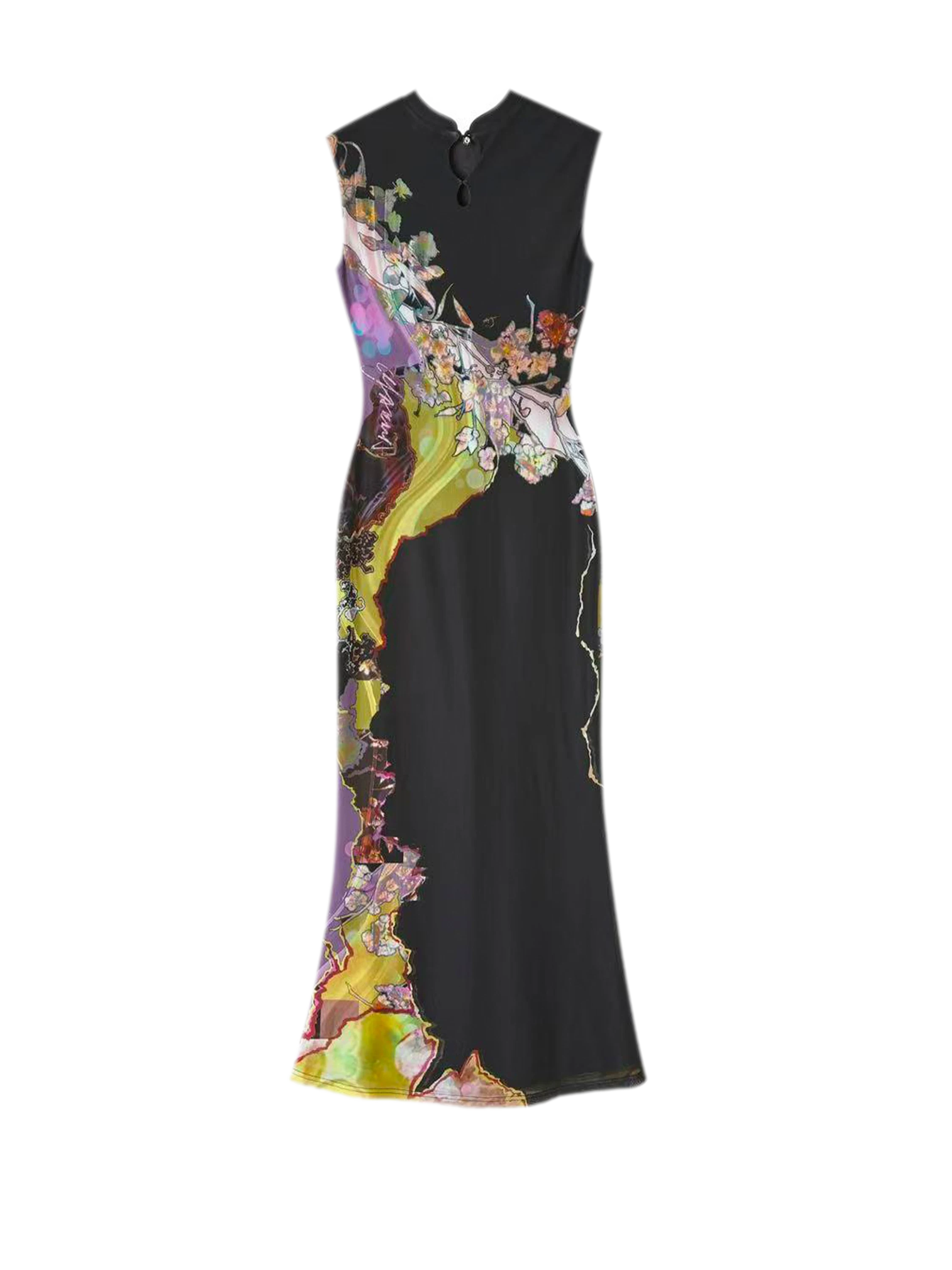 Tri-color Reversible Printed Qipao Dress
