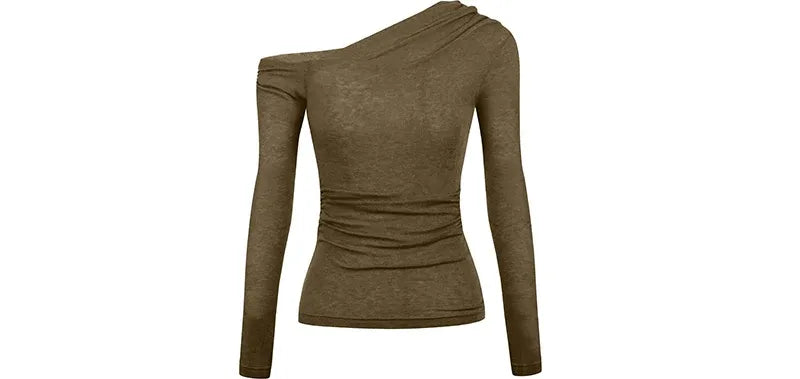 Asymmetric Ruched Long Sleeve Top