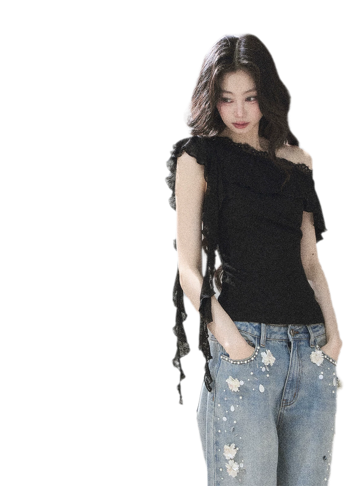 Lace One-Shoulder Crop Tee