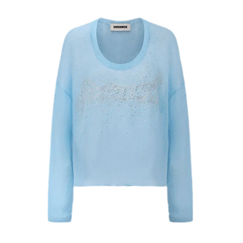 Pullover in mohair effetto consumato con strass