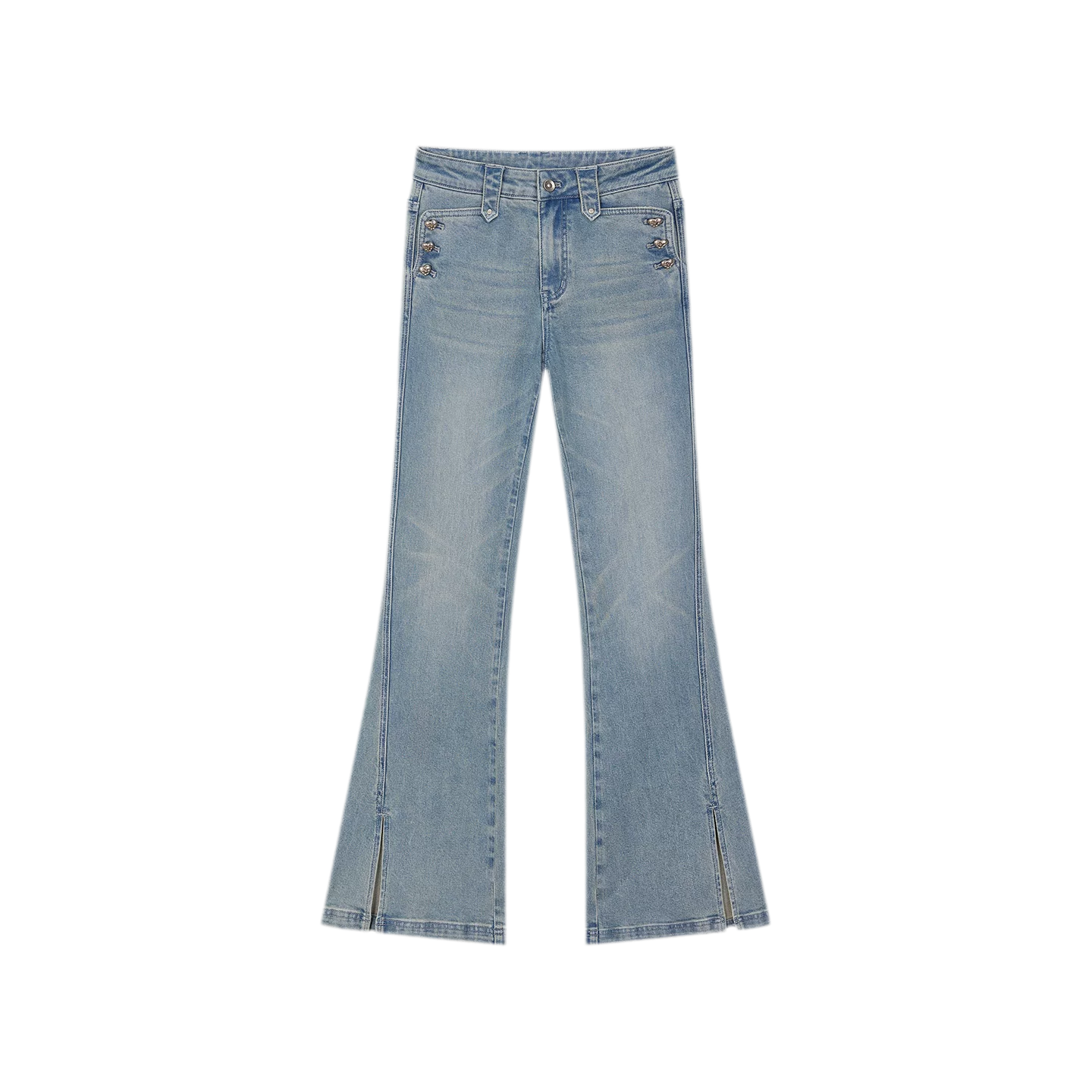 Washed Slit Flare Jeans