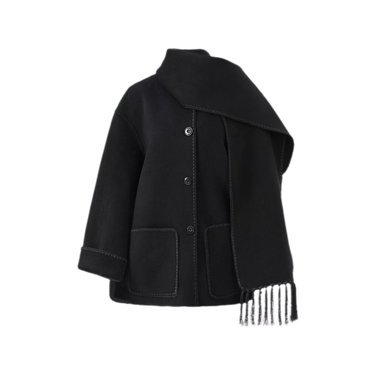 Double-Faced Wool Fringe Cape Coat