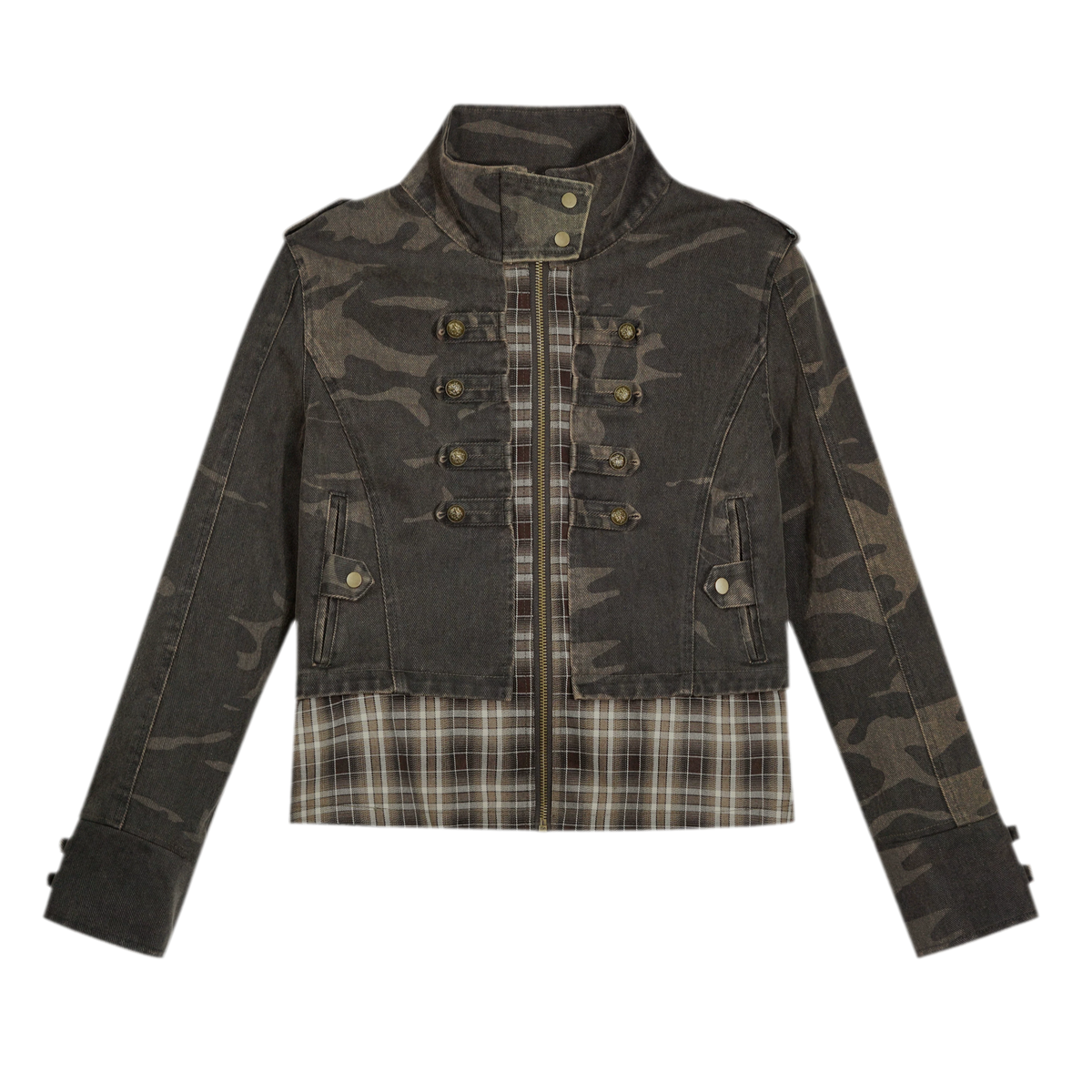Washed Patchwork Zip Jacket