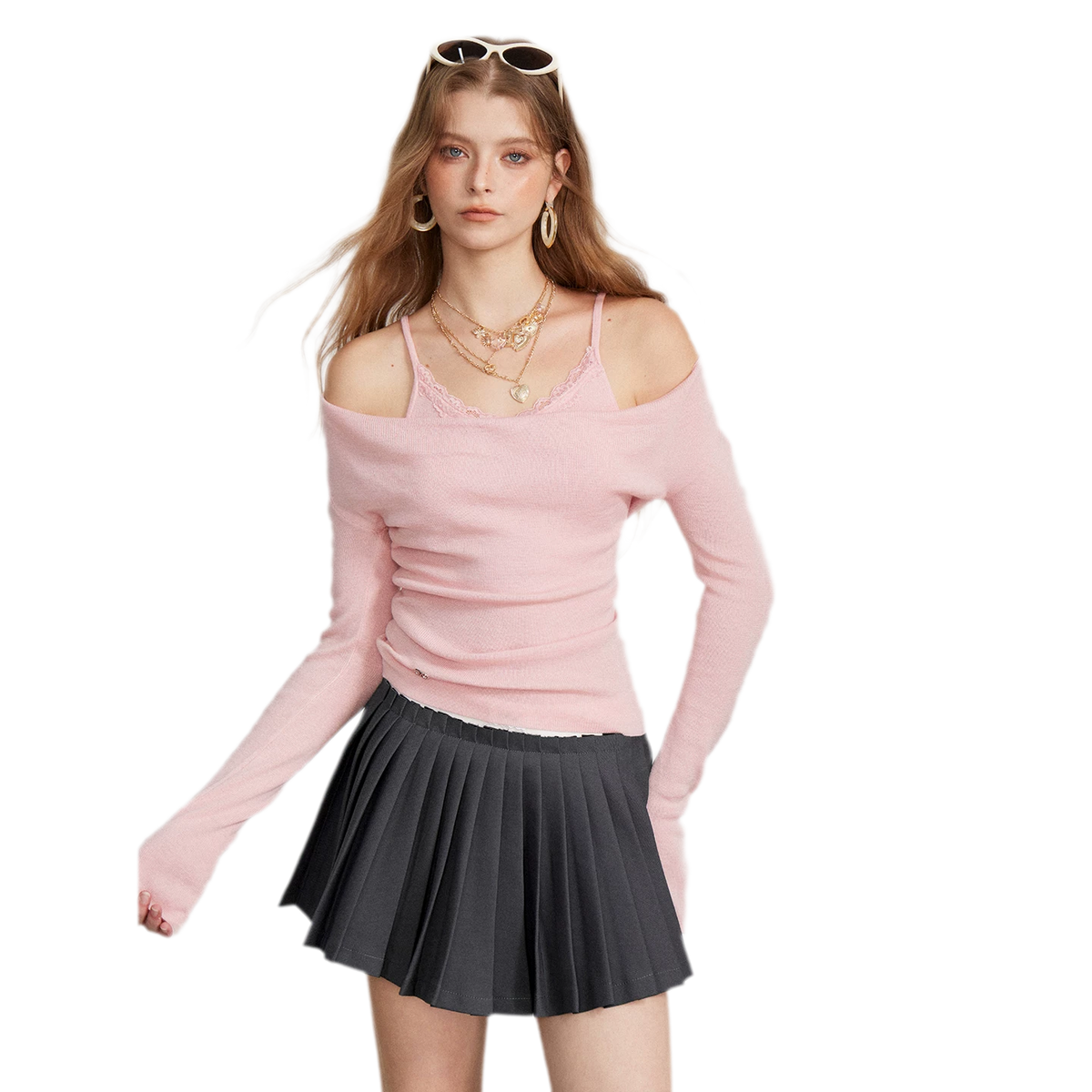 Draped Lace Trim Knit Top