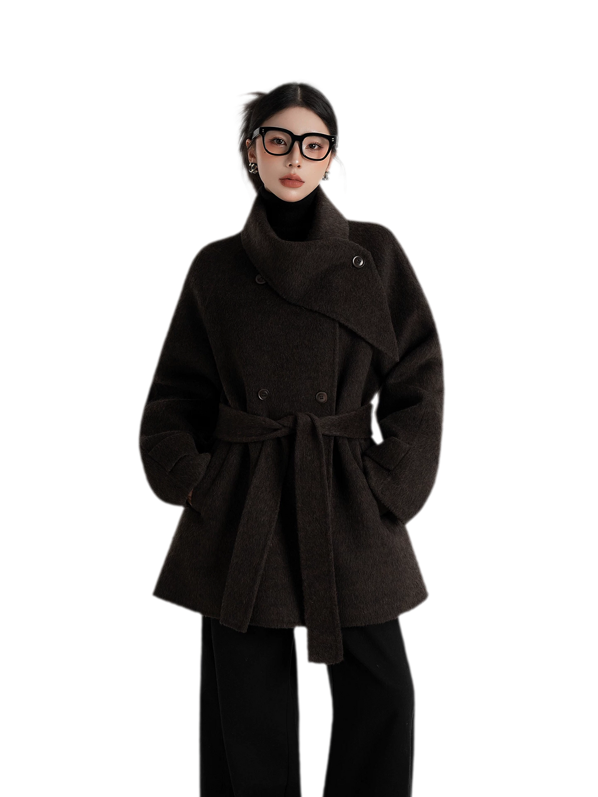 Handstitched Shawl Collar Wool Coat