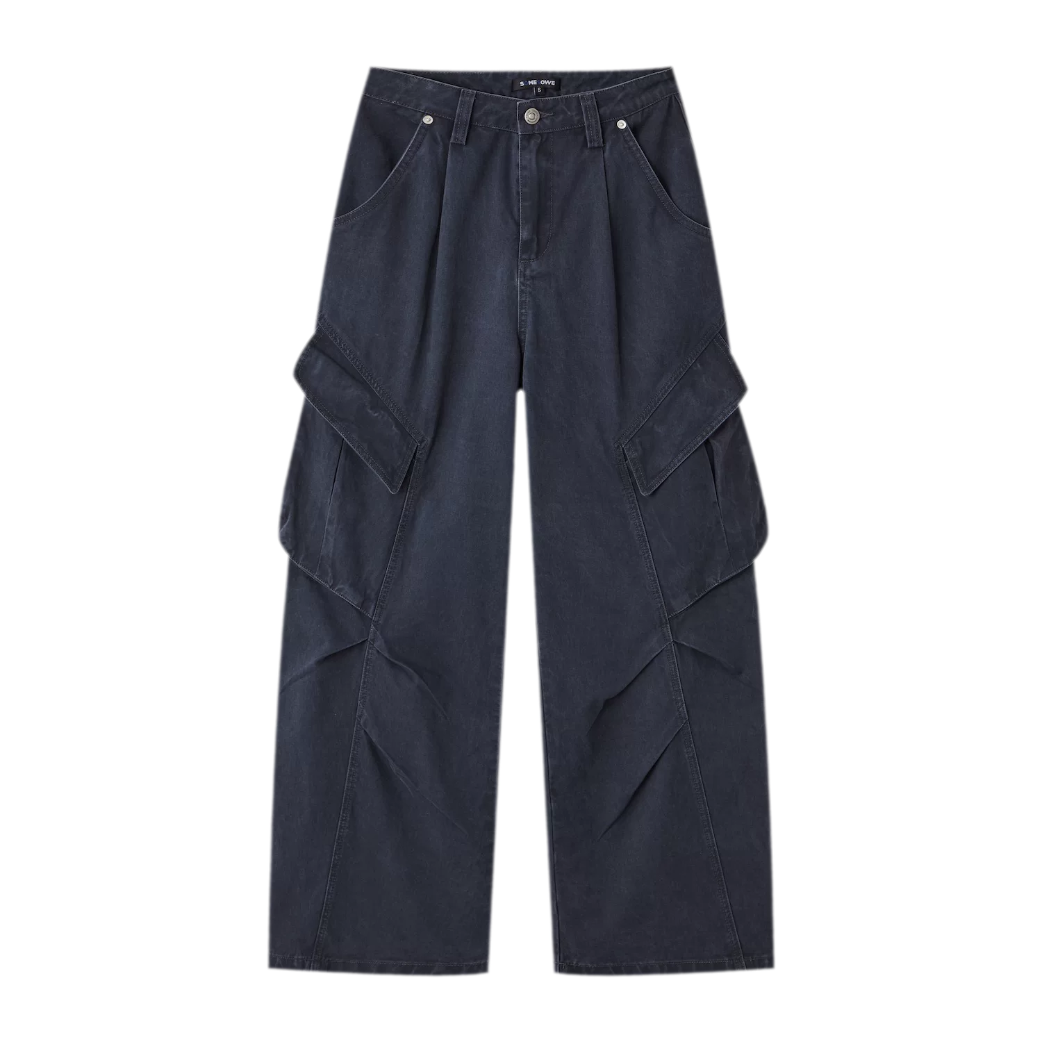 Pleated Wide-Leg Cargo Jeans