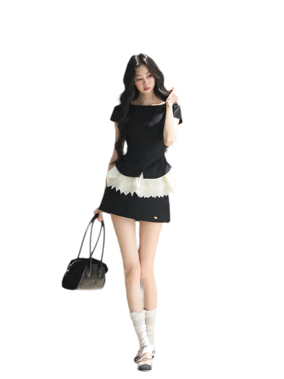 Colorblock Cropped Top Skirt Set