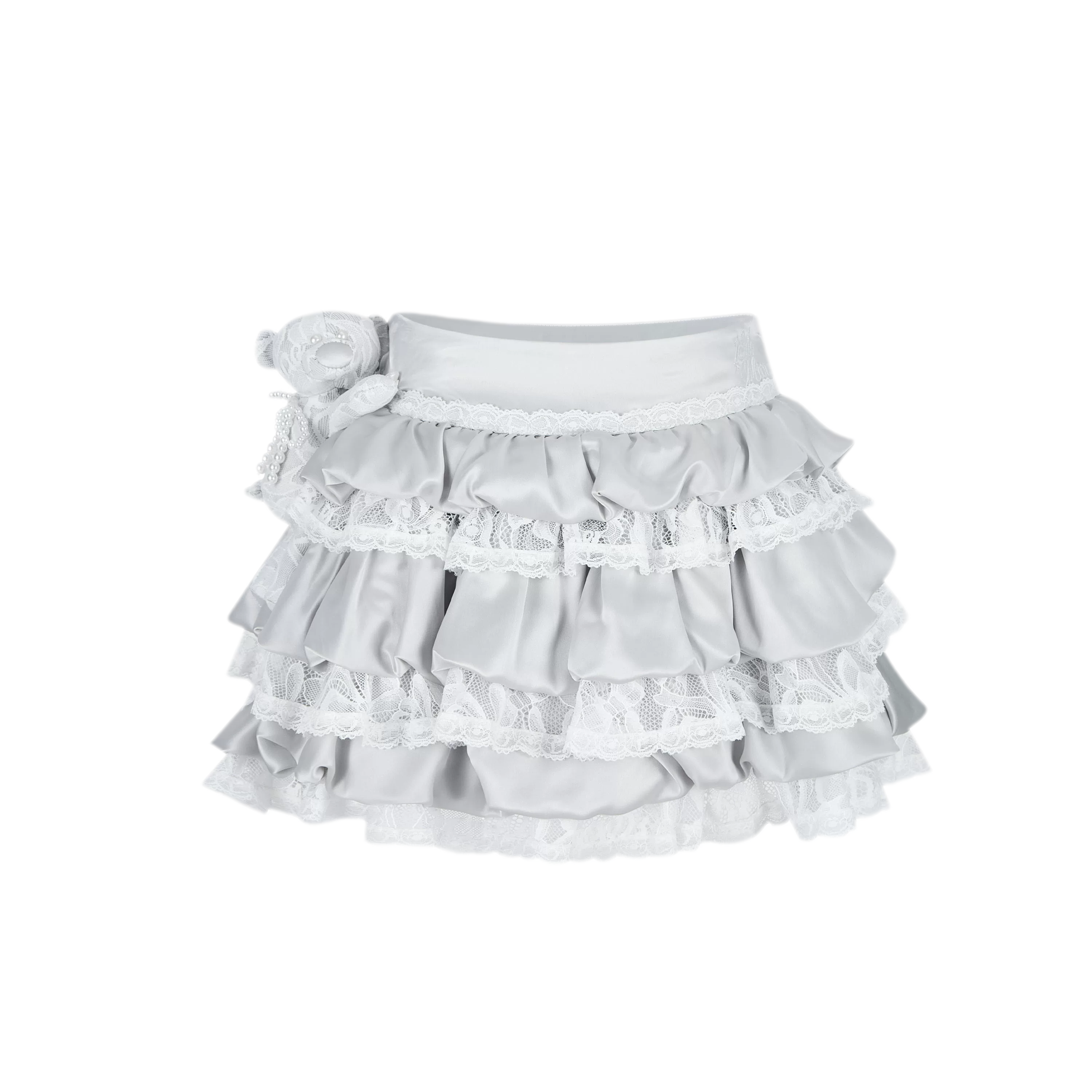 Lace Bear Puff Mini Skirt