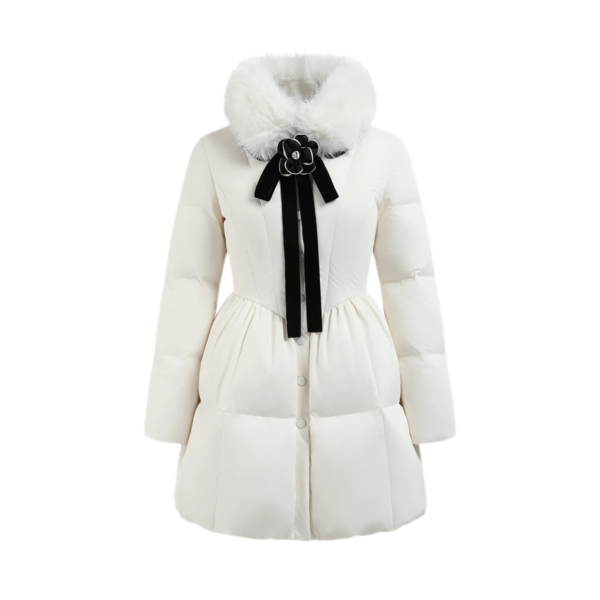Satin Bow Fitted Down Coat