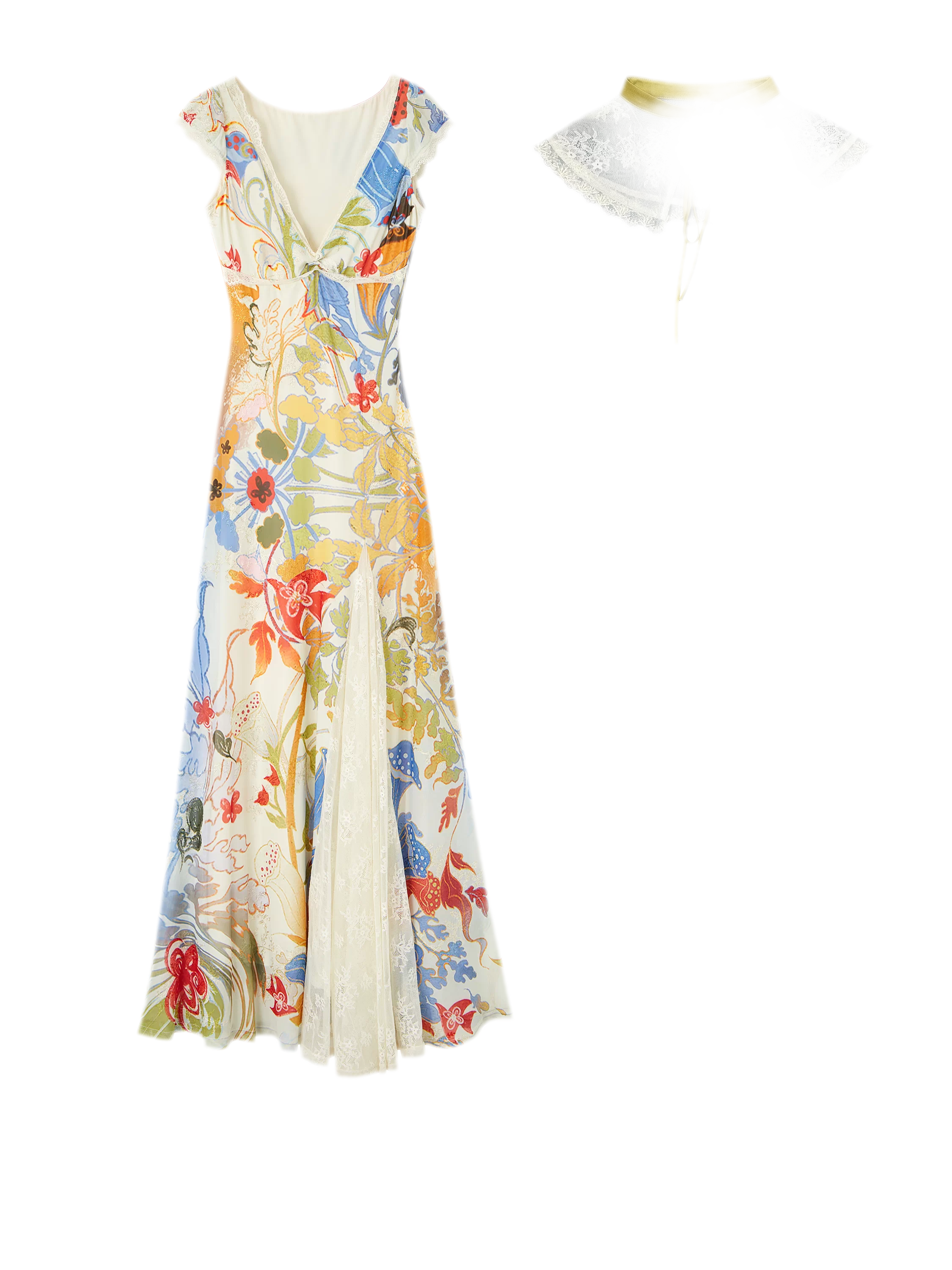 Gold Embroidered Lace Tea Dress