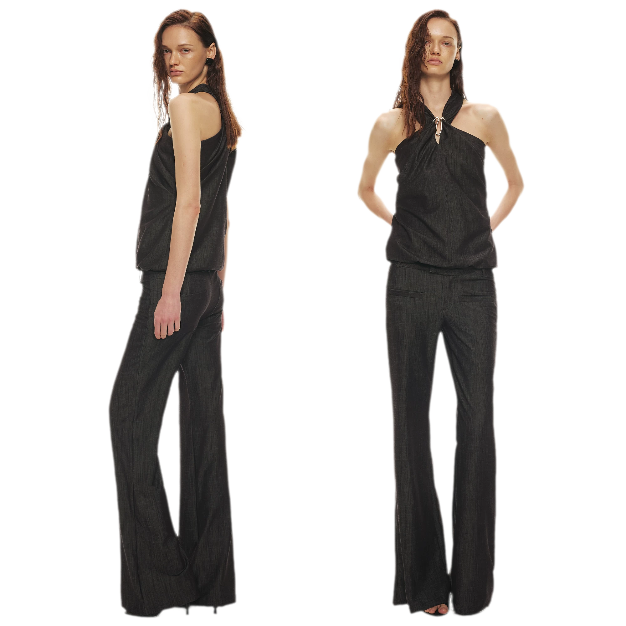 Tencel Hollow Halter Top & Flared Pants Set