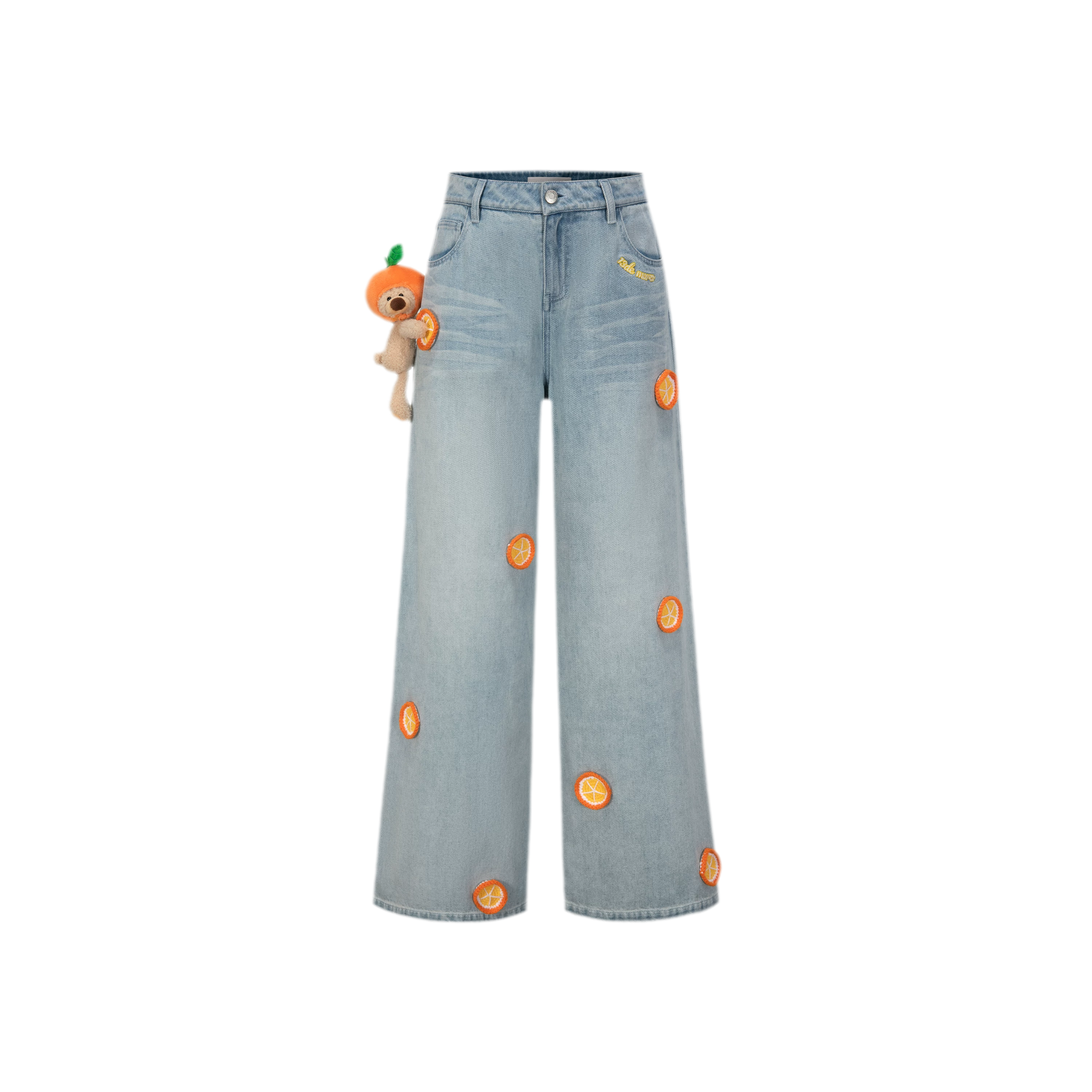 Fruit Embroidered Wide-Leg Pants