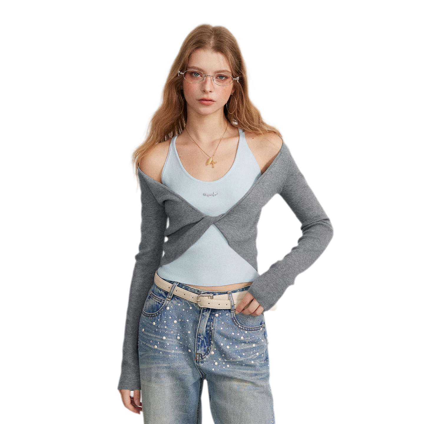 Color-Block Faux Two-Piece Knit Top