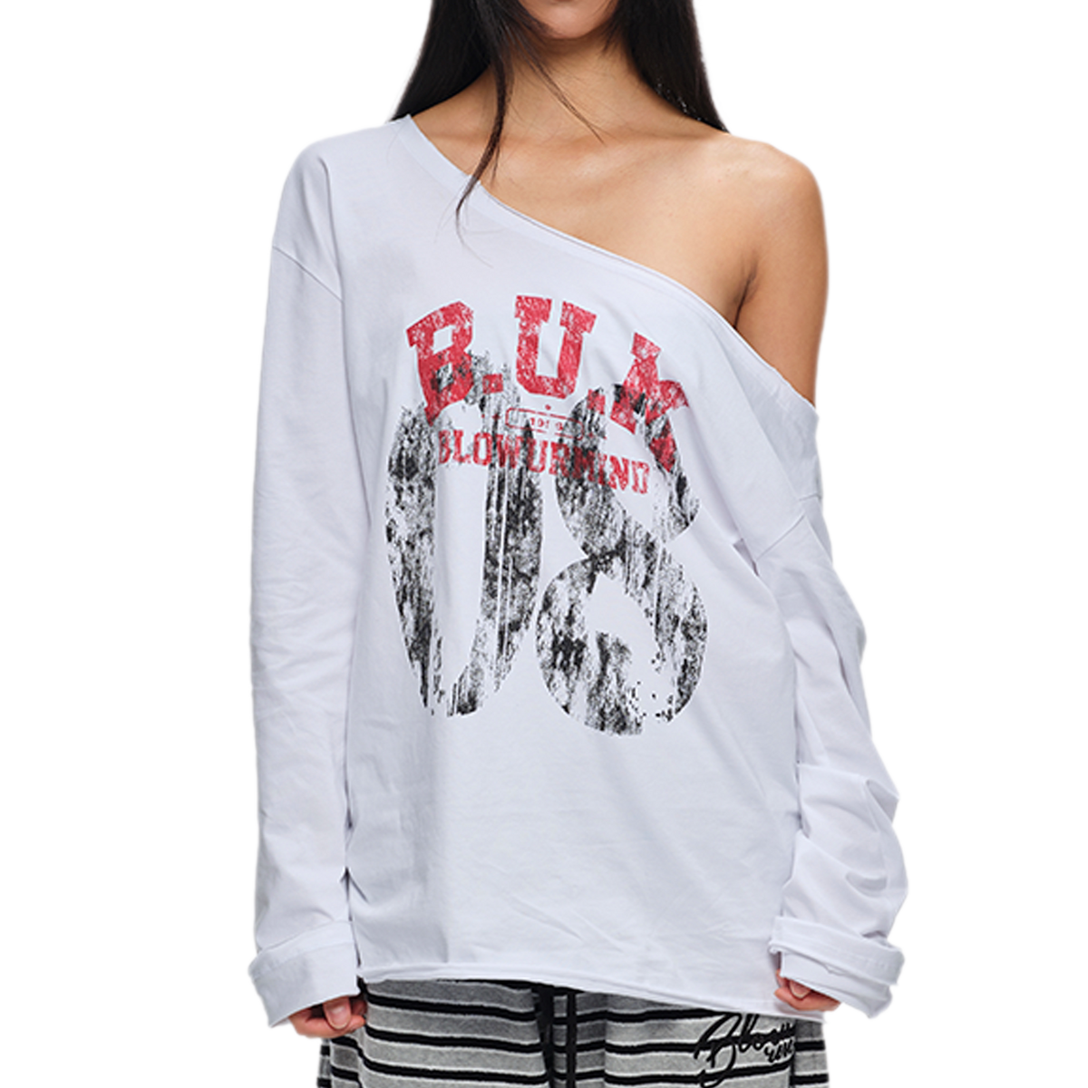 Asymmetric Printed Oversized Long-Sleeve T-Shirt