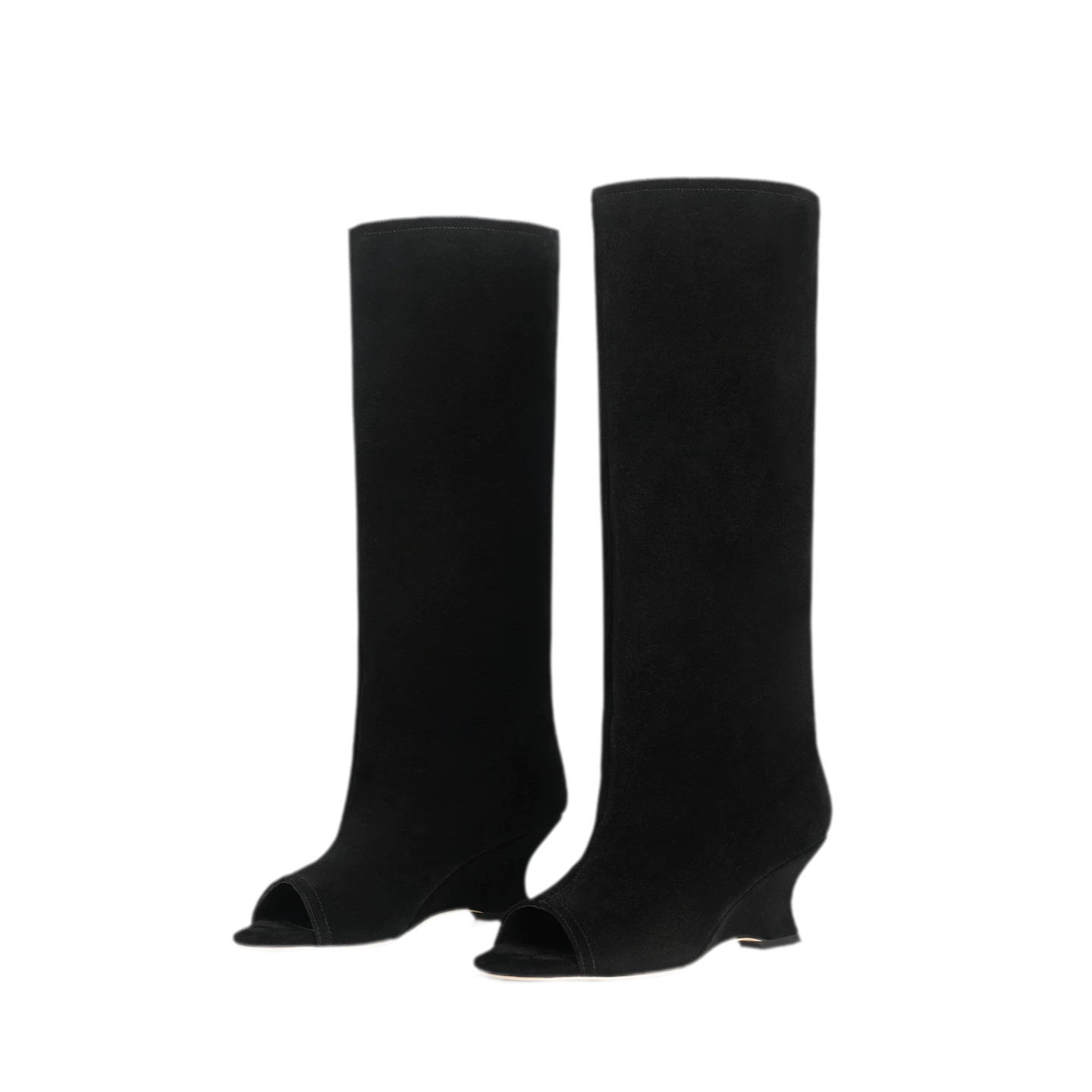 Suede Textured Open-Toe Wedge Boots