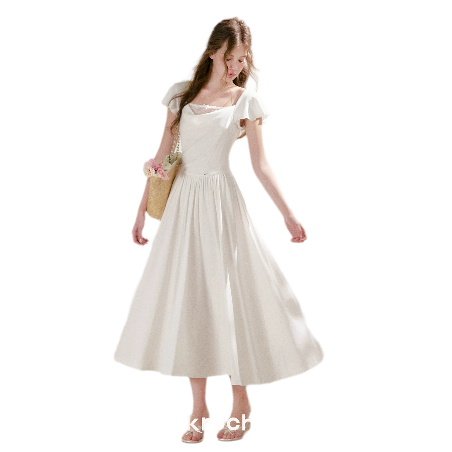 Lace Insert Flutter Sleeve Dress
