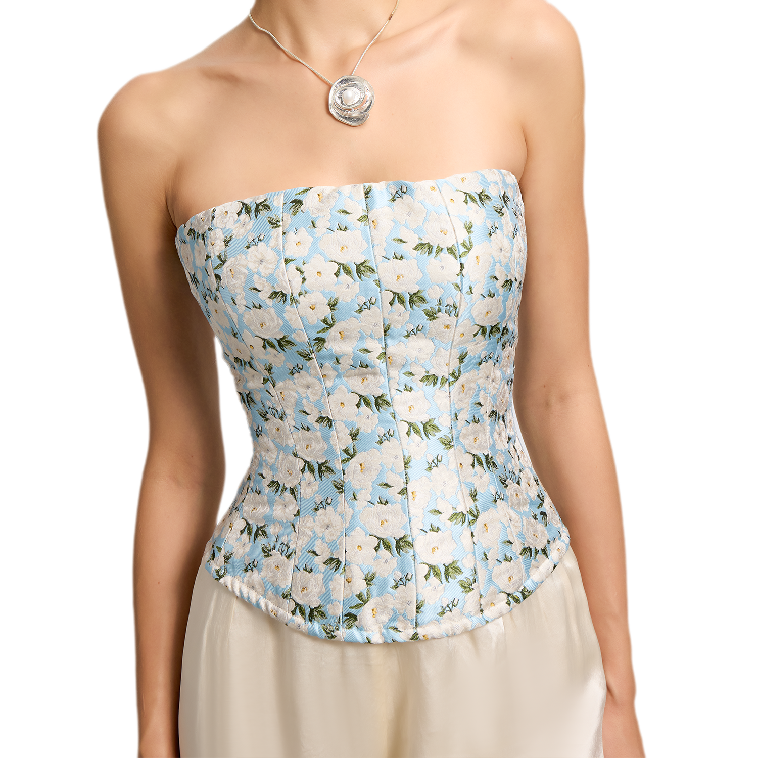 Jacquard Camellia Corset Top