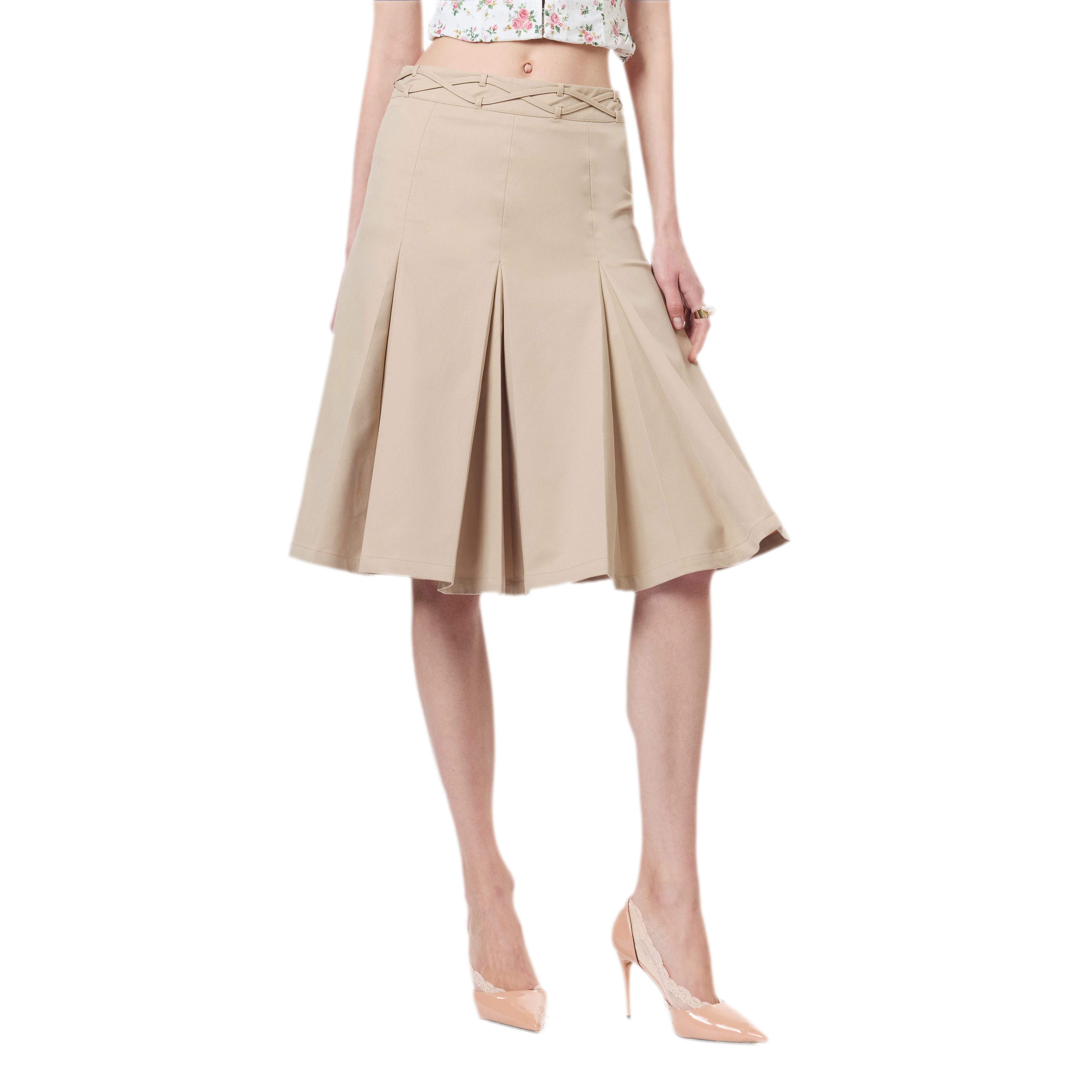 Low Waist Pleated A-Line Skirt