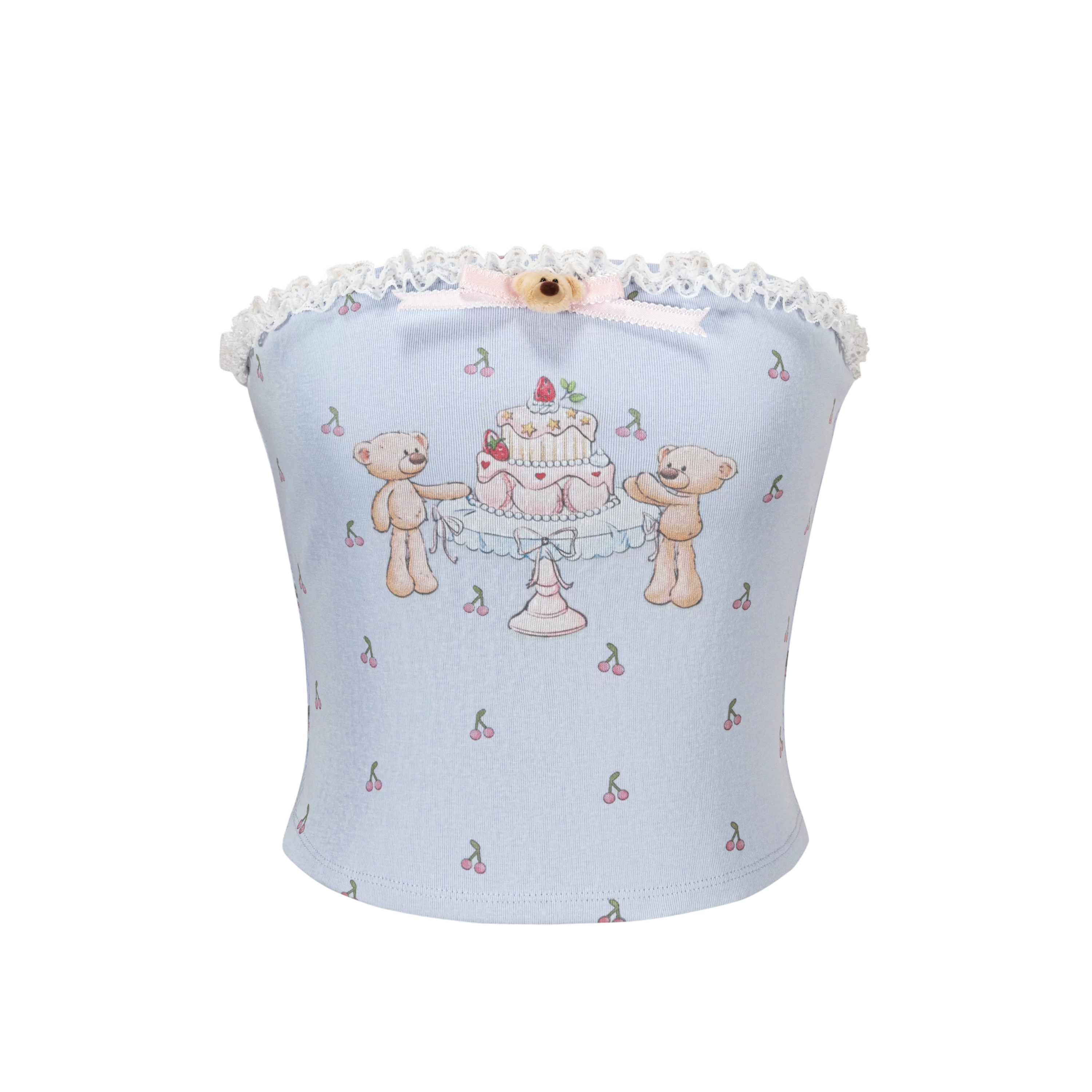 Cherry Bear Print Crop Bustier