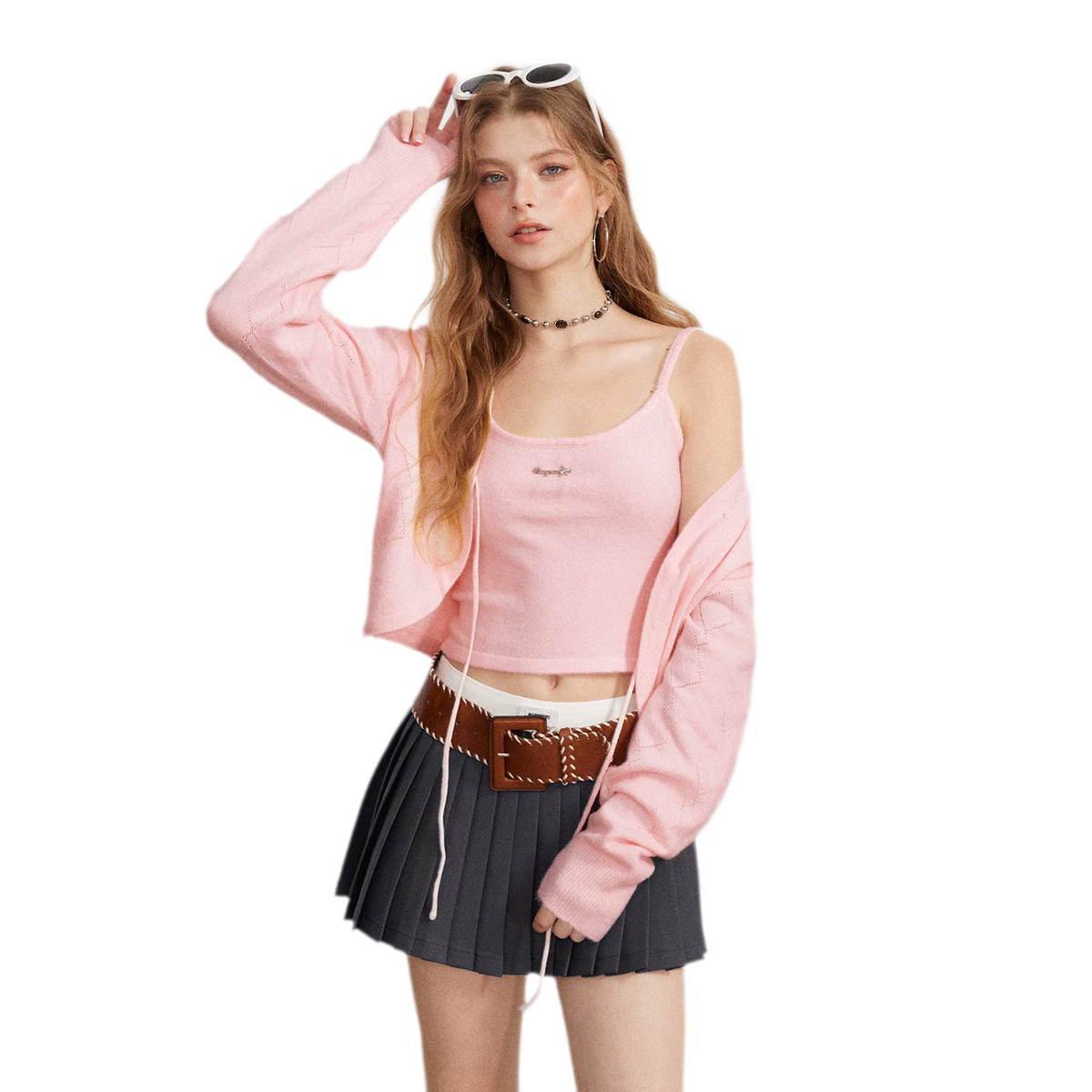 Diamond Knit Tie Cardigan Set