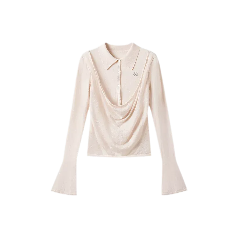 Cashmere Cowl-Neck Flared-Sleeve Knit Top