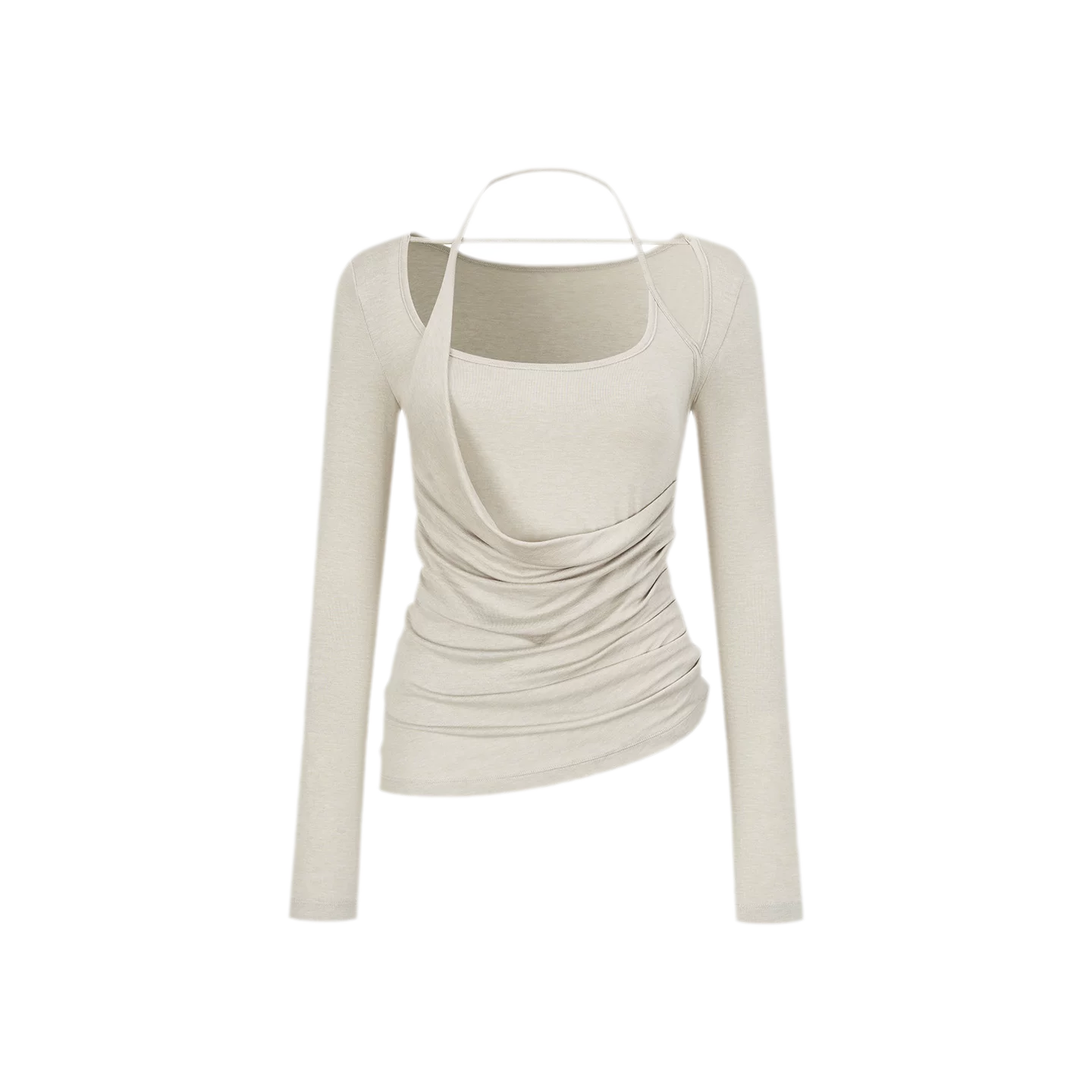 Deconstructed Ruched Halter T-Shirt